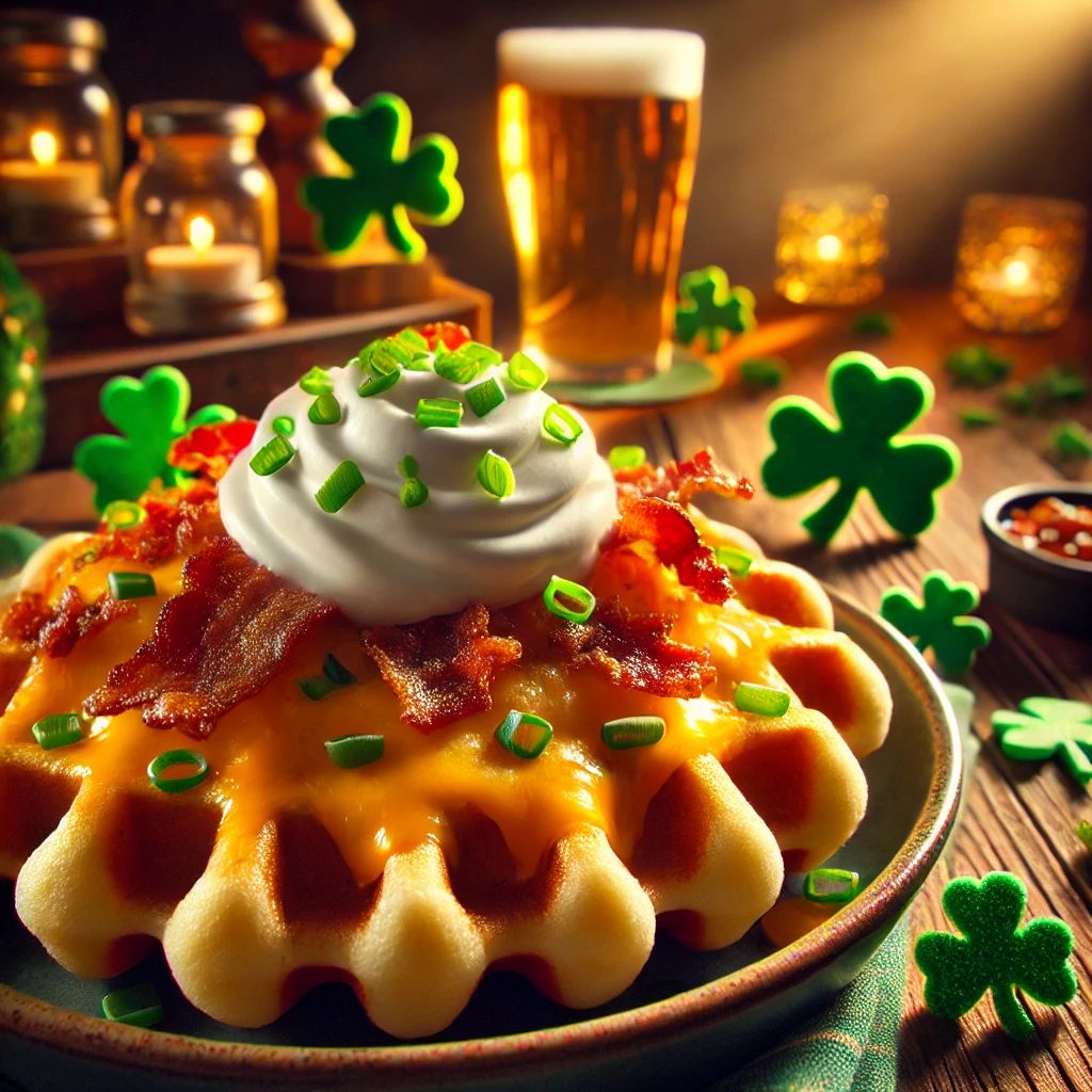 Savory waffle potatoes with cheese and bacon